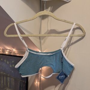 NWT Zaful Teal and White Bikini Top